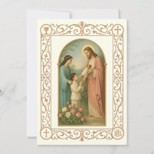 Invitation First Communion Vintage Boy with Jesus (Devant)