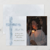 Invitation  First Communion watercolor blue cross thank you (Devant / Derrière)