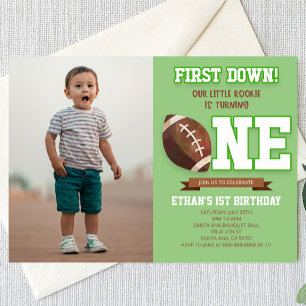 Invitation First Down Football Green ONE 1er anniversaire fêt