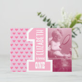 Invitation First Girl Baby Birthday Ajouter un coeur rose pho (Debout devant)