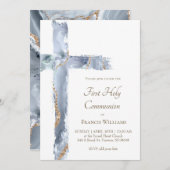 Invitation First Holy Communion blue agate Holy Cross (Devant / Derrière)