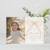 Invitation First Holy Communion Bow Photo Thank you Card (Debout devant)