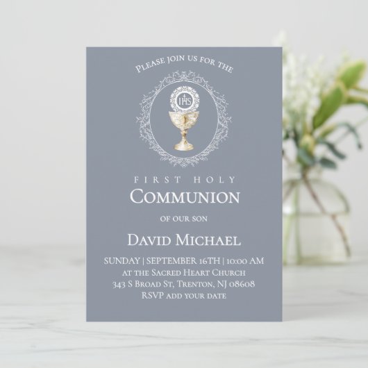 Invitation First Holy Communion boy (Debout devant)