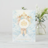 Invitation First Holy Communion Catholic Priest Host Angels (Debout devant)