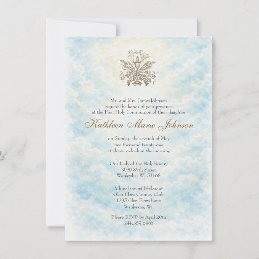 Invitation First Holy Communion Catholic Priest Host Angels (Dos)