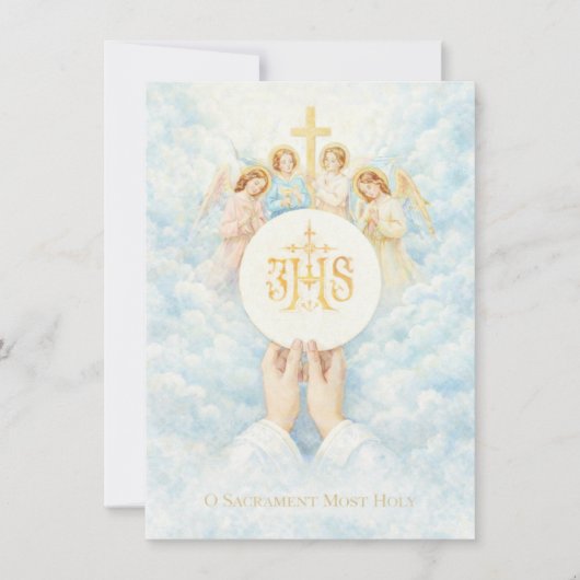 Invitation First Holy Communion Catholic Priest Host Angels (Devant)