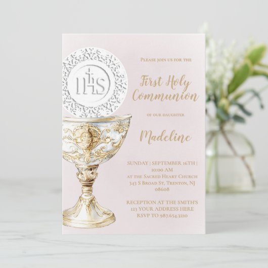 Invitation  First Holy Communion Chalice Host (Debout devant)