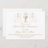 Invitation First Holy Communion golden angels Chalice Host (Devant / Derrière)