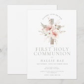 Invitation First Holy Communion Invitation, Floral Cross (Devant / Derrière)