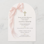 Invitation First Holy Communion Pink Bow Girl  (Devant)