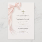 Invitation First Holy Communion Reception Pink Bow Girl  (Devant)