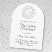 Invitation First Holy Communion white grey shadow text