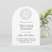 Invitation First Holy Communion white grey shadow text (Debout devant)