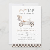 Invitation First Lap Beige Race Car & Balloons 1st Birthday (Devant)
