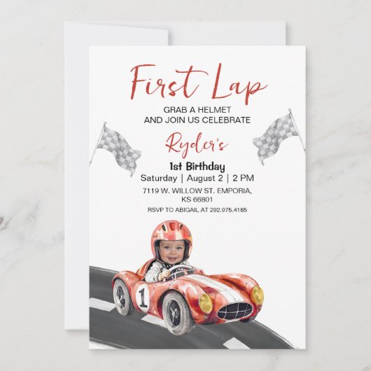 Invitation First Lap Race Car 1er Anniversaire Photo Invitati (Devant)