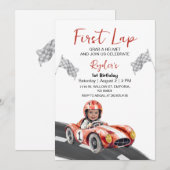 Invitation First Lap Race Car 1er Anniversaire Photo Invitati (Devant / Derrière)