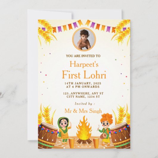 Invitation First Lohri Celebration Card with Photo (Devant)
