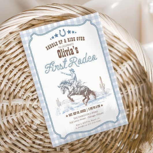 Invitation First Rodeo 1st Birthday Blue Western