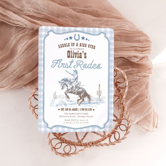 Invitation First Rodeo 1st Birthday Boy Blue Western Cowboy 