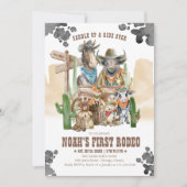 Invitation First Rodeo 1st Birthday Cute Animals Wild West (Devant)