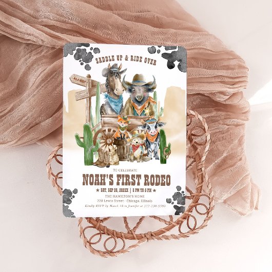 Invitation First Rodeo 1st Birthday Cute Animals Wild West