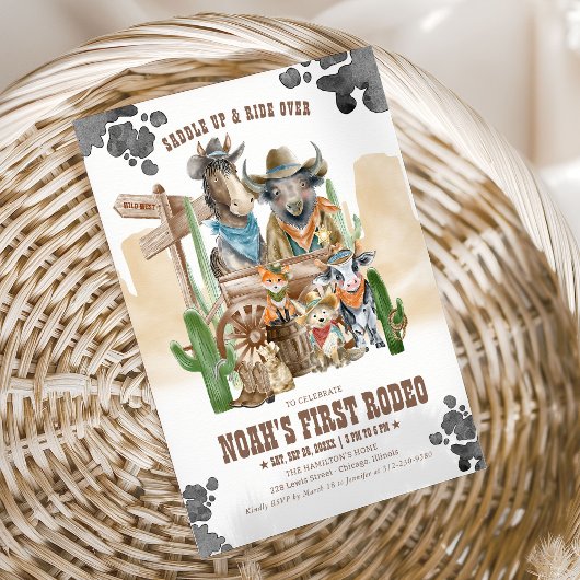 Invitation First Rodeo 1st Birthday Cute Animals Wild West