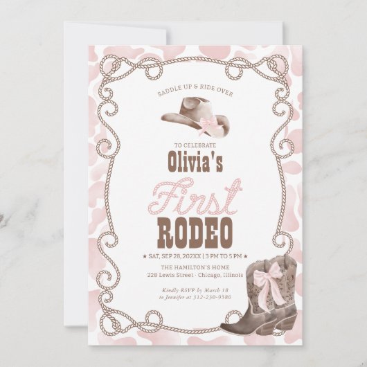 Invitation First Rodeo 1st Birthday Dusty Pink (Devant)