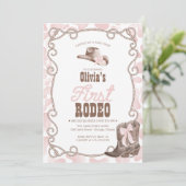 Invitation First Rodeo 1st Birthday Dusty Pink (Debout devant)