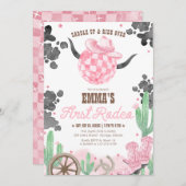 Invitation First Rodeo 1st Birthday Pink Boho Wild West (Devant / Derrière)