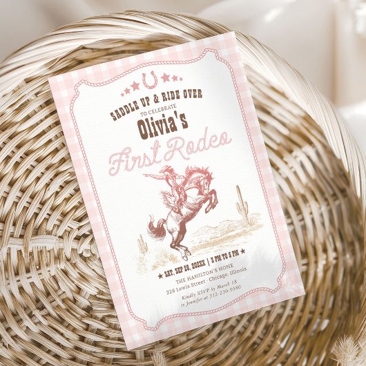 Invitation First Rodeo 1st Birthday Pink Western