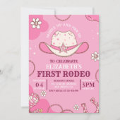 Invitation First Rodeo Birthday Girl Pink and white (Devant)