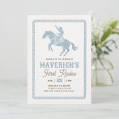 Invitation First Rodeo Boy Blue Gingham 1st Birthday (Debout devant)