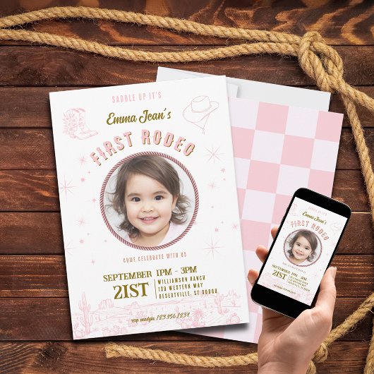 Invitation First Rodeo Pink Cowgirl First Birthday 