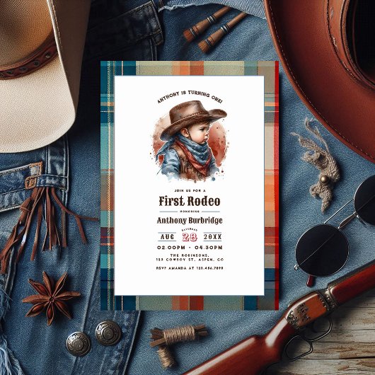 Invitation "First Rodeo" Rustic Cowboy 1er anniversaire