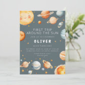 Invitation First Trip Around the Sun First Birthday  (Debout devant)