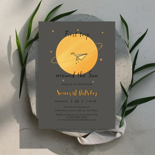 Invitation First Trip Around The Sun Paper Airplane Birthday