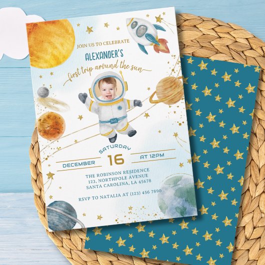 Invitation First Trip Around the Sun Photo Space Birthday