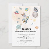 Invitation First Trip Around the Sun space Animals Birthday  (Devant)