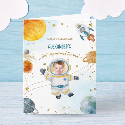 Invitation First Trip Around the Sun Space Birthday Photo