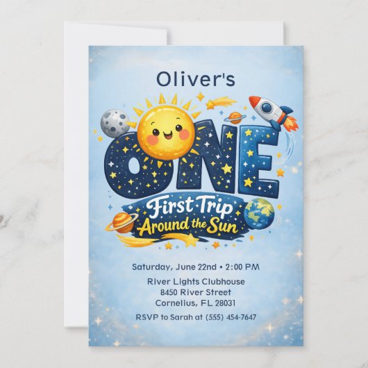 Invitation First Trip Around the Sun Space First Birthday (Devant)