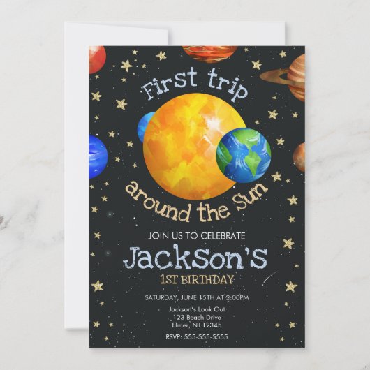 Invitation First Trip Outer Space 1st Birthday Boy (Devant)
