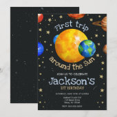 Invitation First Trip Outer Space 1st Birthday Boy (Devant / Derrière)