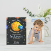 Invitation First Trip Outer Space 1st Birthday Boy Photo (Debout devant)
