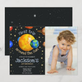 Invitation First Trip Outer Space 1st Birthday Boy Photo (Devant / Derrière)