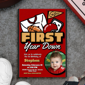 Invitation First Year Down - Football with Photo