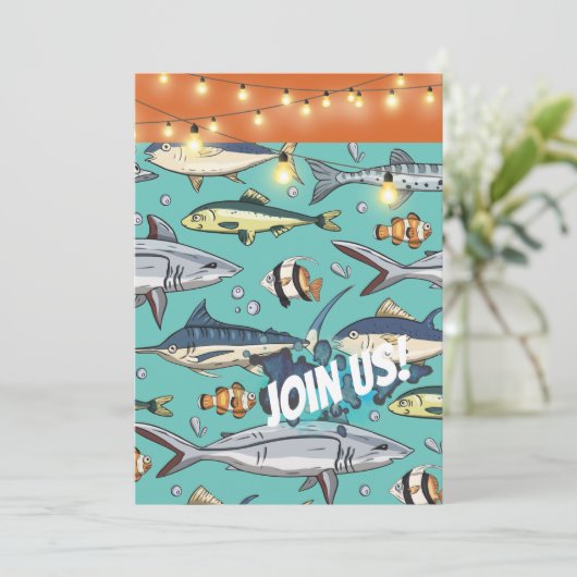 Invitation Fish Swimming Beach Mural Anniversaire Fête Bash (Debout devant)