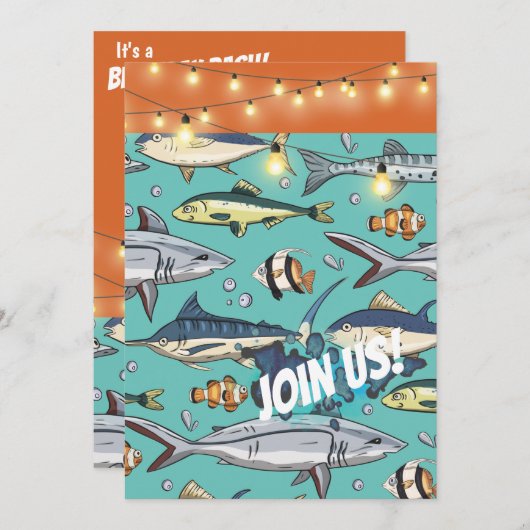 Invitation Fish Swimming Beach Mural Anniversaire Fête Bash (Devant / Derrière)