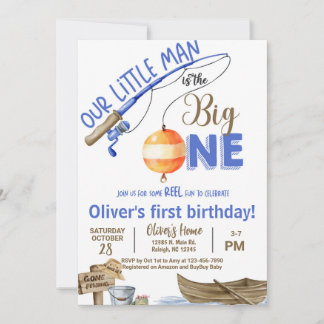 Invitation Fisherman / fishing boy 1st birthday invitation.