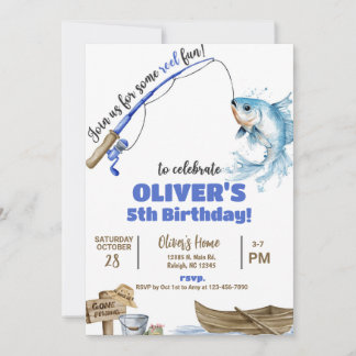 Invitation Fisherman / fishing boy reel fun birthday invite.