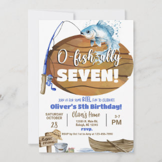 Invitation Fisherman / fishing boy reel fun birthday invite.